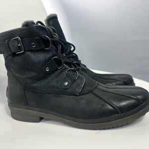 UGG Black Cecile Leather Lace Up Boots